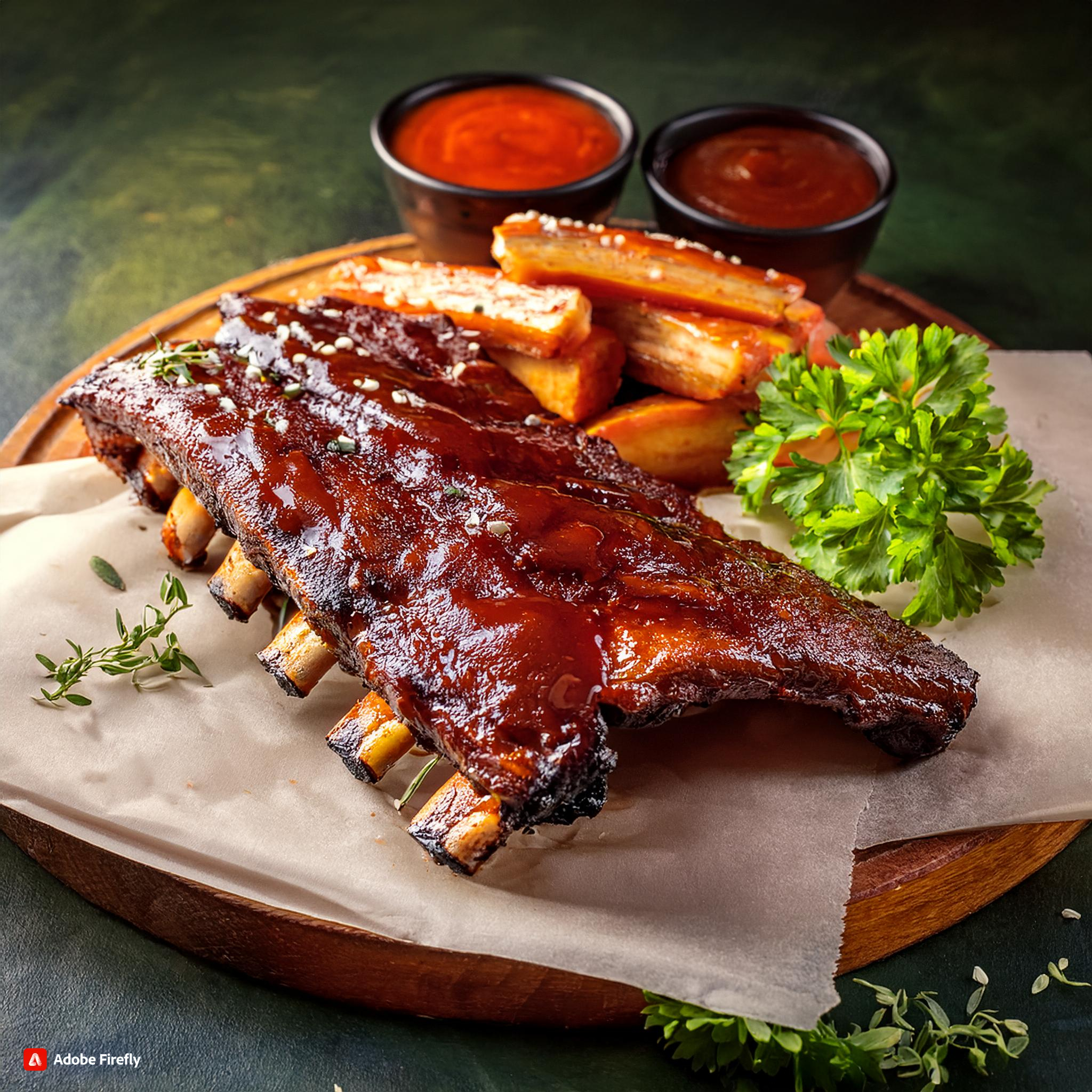 Firefly imagine tree realistic pictures of BBQ Ribs – Tender ribs slow-cooked in barbecue sauce. 275 (1)